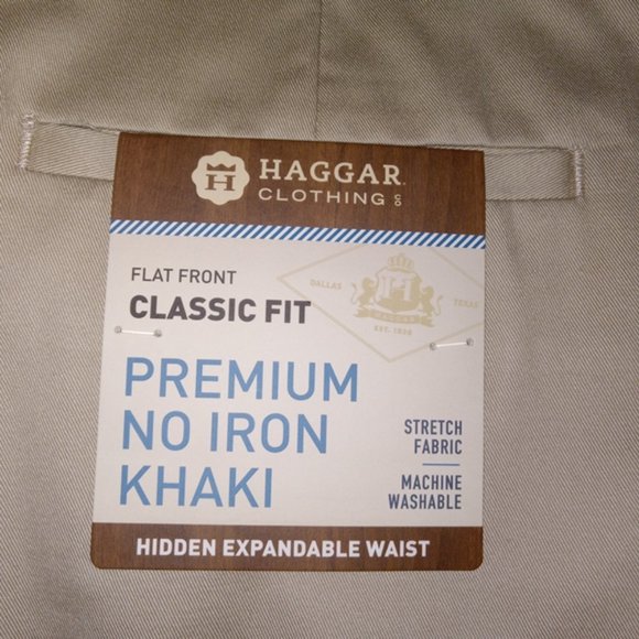 Haggar Clothing Classic Fit Flat Front Sand Khaki Premium No Iron Pants 38W 30L - Picture 2 of 7